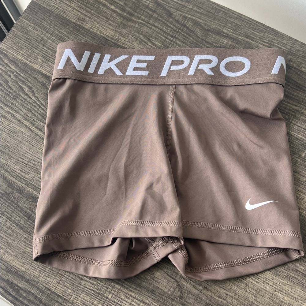 Nike Pro Taupe Shorts with White Logo